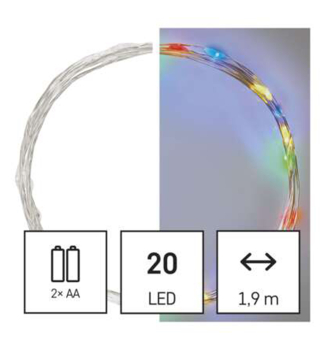 LED vnon nano etz, vnitn, 20 LED, multicolor, 2xAA, asova, 1,9m